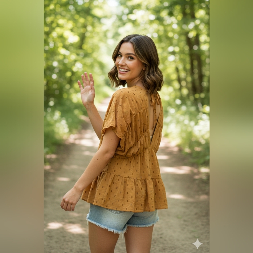 ASOS Chic Mustard V-Neck Blouse Women Suze 12 US / 16 UK - Picture 5 of 5